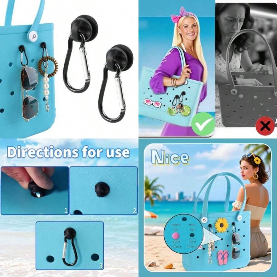 Vagocom 2Pcs Hooks Set Charms Accessories For Bogg Bags And  Bag - Insert Hook Holder With Small Key Chain - màu đen - Xem 1