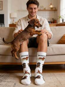 1 Pair Unisex Cartoon Dog Pattern Mid-Calf Socks, Fashion Versatile Casual Socks, Suitable For Couples, Sports & Outdoor, All Season - Multicolor - View 4
