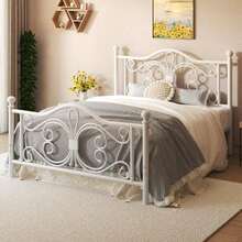Metal Platform Bed Frame, Headboard And Footboard/Under Bed Storage/Mattress Foundation/No Box Spring Required/Easy Assembly - trắng - Xem 3