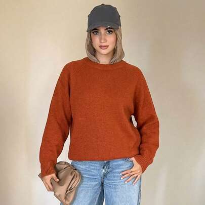 Livesso 女士纯色插肩袖长袖休闲商务套头衫，秋季，长袖上衣，秋季女装