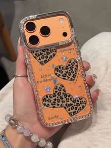 1pc Luxury Studded Star, Heart, Leopard Print Shiny Shock-Proof Full Coverage Phone Case, Suitable For IPhone 17, 17 Air, 17 Pro, 17 Pro Max, 11/12/13/14/15/16/16 Plus, Sparkling Diamond Full Body Phone Case - Clear - View 6