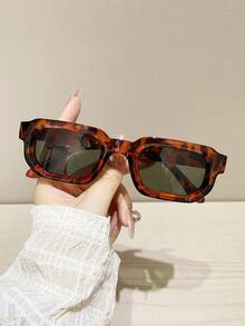 1 Pair Men's Black Square PC Frame Minimalist Glasses Solid Color Casual Versatile Street Style - Leopard - View 2