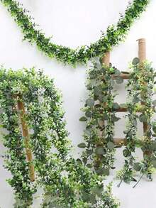 MEHELANY Guirnalda artificial de eucalipto de 5,83 pies/178 cm, 2/1 piezas de guirnalda y guirnalda de follaje verde artificial de dólar plateado, hojas de eucalipto falsas para decoración colgante, adecuado para decoración de bodas, hogar, fiestas, decoración de paredes, caminos de mesa, decoración de habitaciones, decoración de coronas DIY, Día de San Valentín, regalo de graduación y talla grande - verde - Ver 4