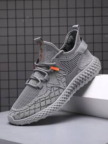 Men's Fashion Breathable Knitted Running Shoes, Suitable For All Seasons - Grey - View 1