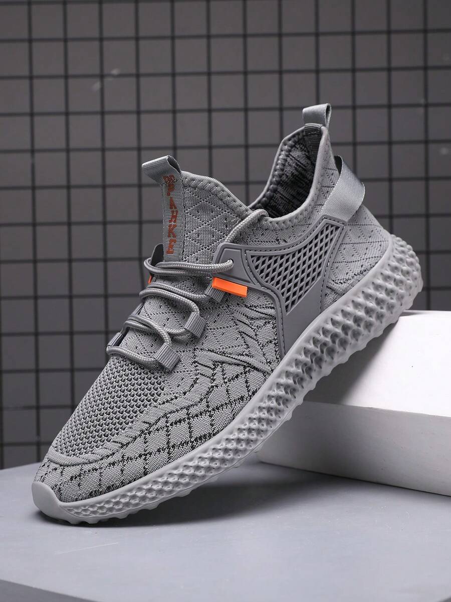 Men's Fashion Breathable Knitted Running Shoes, Suitable For All Seasons - Grey - View 1