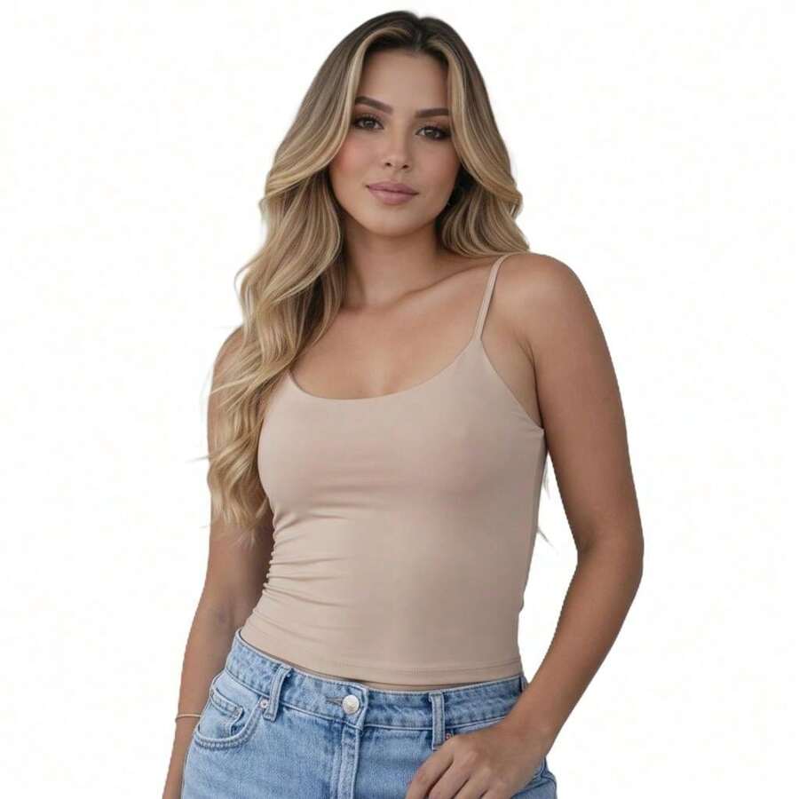 Women's Casual Tank Top With Spaghetti Straps For Gym - 米色 - 查看 1