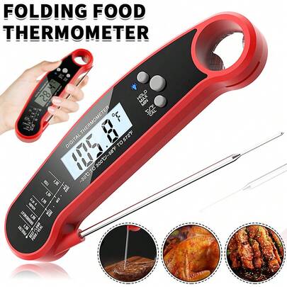 1pc Kitchen Food Thermometer, Fast Temperature Measurement, High Accuracy, Foldable Design, For Grilling BBQ, Kitchen Cooking, Adult