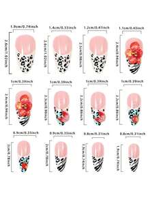 24pcs Press On Fake Nails French 3D Flower Leopard Print, Green Nails Supplies Art Perfect For Everyday Wear - Multicolor - View 4