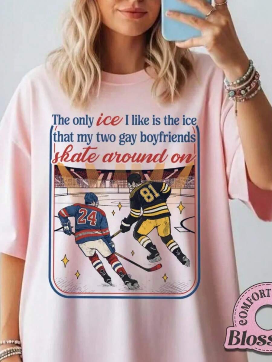 The Only ICE I Like Is The Ice My Two Gay Boyfriends Skate Around On Comfort1 Colors1 Shirt, Hockey Romance Fan Gift - Hồng - Xem 1