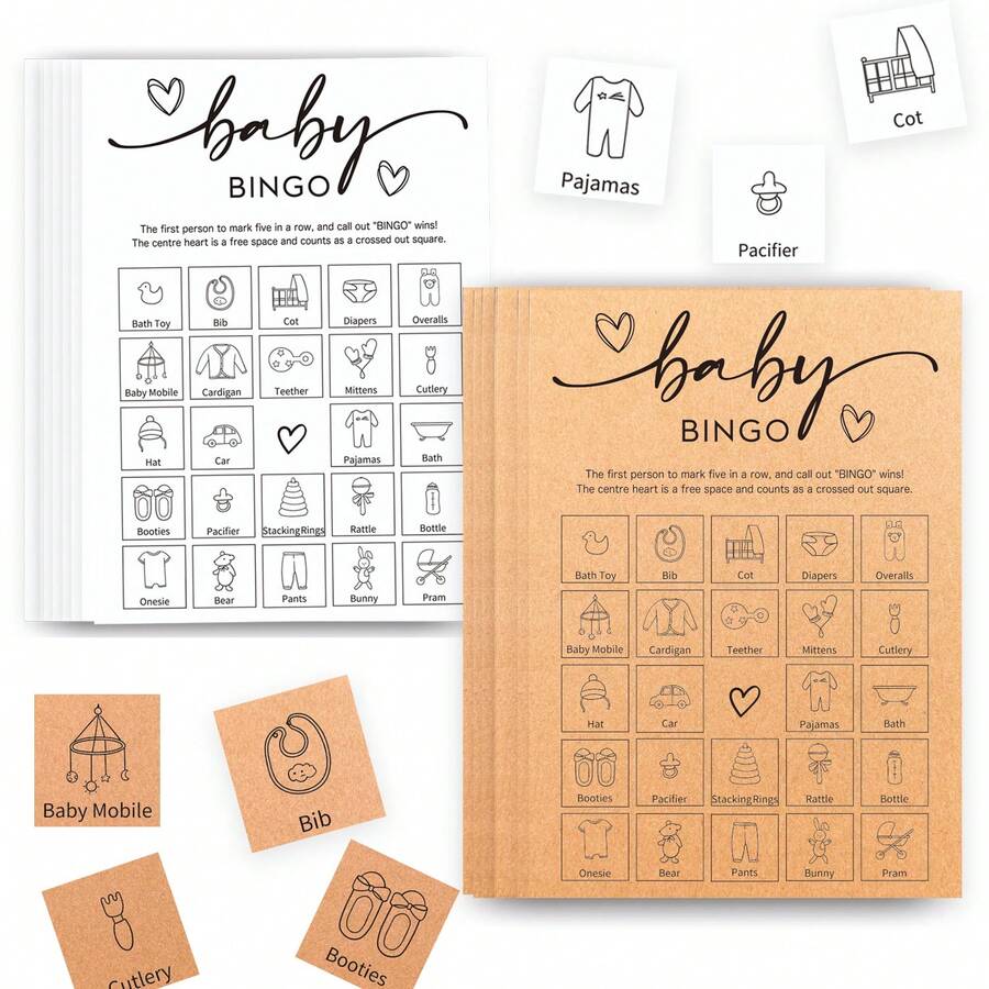 Bộ 32 lá bài trò chơi Bingo mừng em bé chào đời, thiết kế tối giản, phù hợp cho cả bé trai và bé gái. - Nhiều màu - Xem 1