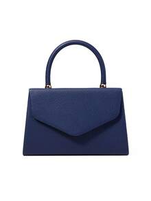 Helyda 1pc Navy Blue Fashionable Solid Color PU Handbag With Flap, Charming & Elegant Ladies Business Bag, Suitable For Women's Daily Use, Clutch/Handbag/Shoulder Bag/Crossbody Bag, Applicable For Wedding/Party/Prom/Banquet - Navy Blue - View 3