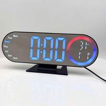 1pc Fashion Mirror LED Ambient Alarm Clock. Adjustable 10 Colors. Displays Time, Date, Day, Humidity And Temperature. Suitable For Bedroom Or Study, Also Can Be Used As Gift. - Multicolor - View 15