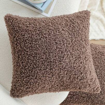 1件仿毛皮抱枕套，尺寸45x45厘米，柔软毛绒装饰靠垫套，适用于客厅、卧室，棕色装饰靠垫套，适用于沙发、家居装饰，含内芯
