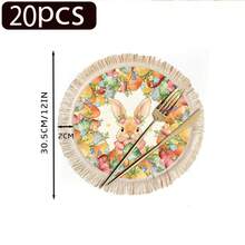 1/4/6pcs Easter Collection, Linen Printed Tasseled Placemat/Coaster With Little Rabbit Surrounded By Easter Eggs And Colorful Flowers - Multicolor - View 18