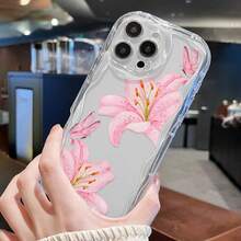 Estuche para teléfono con espejo con diseño floral de mariposa de lirio rosa compatible con  17,  16 Pro Max,  15 Pro Max,  13 y  12 Hecho de TPU, ofrece protección confiable contra golpes y caídas Este elegante y vibrante accesorio es un regalo perfecto para familiares, amigos, regalos de otoño, novios / novias y cumpleaños de Navidad o cualquier ocasión especial - transparente - Ver 5