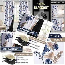 Juego de 2 cortinas 100% opacas 2.74 metros de longitud 2 paneles con estampado floral de Cattleya cortinas térmicas florales para habitación con forro  cortinas a prueba de sonido color azul marino y gris pardo. -009 - Blanco, Azul Marino y Beige - Ver 3