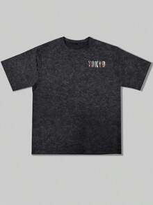 Camiseta de Manga Corta para Hombre, Versátil y a la Moda, con Slogan en Inglés "TOKYO" y Elemento de Tokio Impreso - Negro 2 - Ver 5