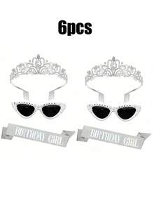 6/3/1件套 - 女孩生日绶带、女孩生日皇冠、女孩生日丝带、女孩生日头带、女孩生日发箍、女孩生日眼镜、生日女王时尚眼镜、生日派对礼品、闪亮时尚、生日派对用品 - 銀色 - 查看 13