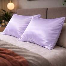 Set Of 2 (Two) Premium Anti-Frizz Satin Pillowcases - Lilac - View 2