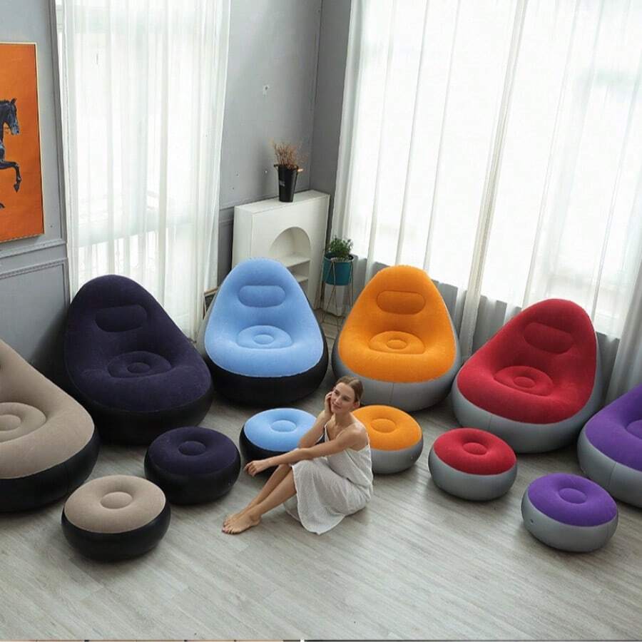Sillón Inflable Moderno con Inflador Incluido | Sofá Individual Cómodo para el Hogar - Azul - Ver 1
