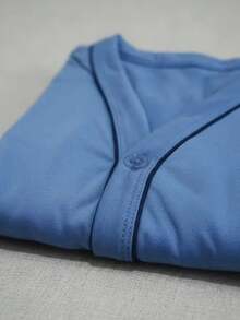 Men's Open Button Pajamas With Long Sleeves And Long Pants For Winter Post-Surgical Use In Knit Fabric - Blue - View 4