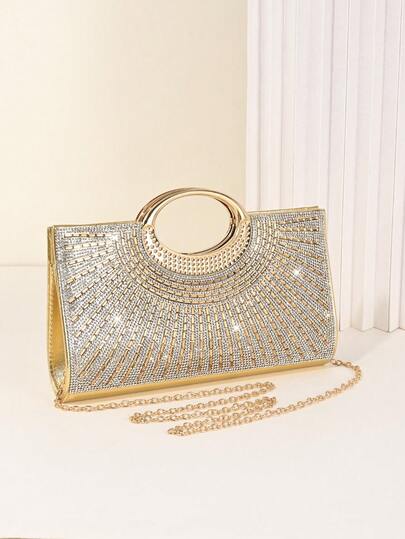 1PC Women Oval Handle Glitter Crystal Clutch Purses For Women Evening Bags Party Clutches Wedding Purses Cocktail Prom Handbags With Pleated