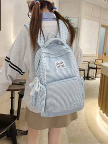Japanese Style Lace & Striped Backpack, Large Capacity Casual Backpack For High School Students - A - View 5