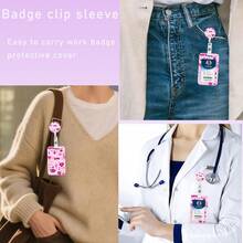 1件套（证件夹+卡套+挂绳）可爱多功能证件套，圆形带夹证件套，护士卡套，袖扣配件，医务助理证件伴侣，爱心信封图案双面挂绳 - 粉紅色套裝 - 查看 5