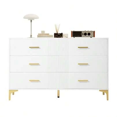 6-Drawer Chest – White Chest Of Drawers With Doors For Living Room And Bedroom, Dimensions: H 76 Cm / W 120 Cm / D 40 Cm