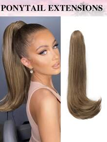 18英寸爪夹式马尾辫，合成波浪直发马尾辫接发，夹式马尾辫假发，蓬松日常马尾辫，女士适用 - 彩色 - 查看 13