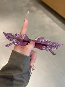 新款无框火焰时尚眼镜，个性化水钻火焰设计派对服装眼镜 - 彩色 - 查看 4