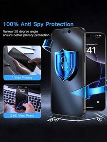 2pcs Full Coverage Matte Anti-Spy Screen Protector, Frosted Privacy Film, 9H Upgraded Edge Protection, Anti-Peeling, Anti-Scratch, Easy Installation, Bubble-Free, Compatible With IPhone 17/17 Pro/17 Pro Max/17 Air/16 Pro Max/16 Plus/15 Pro Max/14/13/12/11 Series - Black - View 3