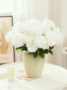 MEHELANY 7pcs White Artificial Rose Bouquet, 1 Bunch Realistic Rose Bouquet, Fake Silk Rose Flowers, Suitable For DIY Bridal Bouquet, Wreath, Wedding, Home, Indoor/Outdoor Garden Party Centerpiece, Tabletop Decor, Floral Decoration, DIY Crafts, Gift Wrapping, Valentine's Day, Mother's Day, Birthday Decoration - Multicolor - View 3