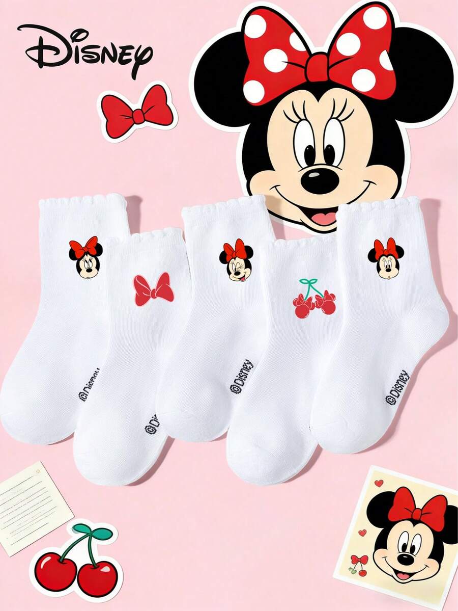 Disney 1/5/10双装儿童/女童春夏蕾丝边短袜/踝袜,可爱红色蝴蝶结米奇图案装饰,时尚个性,柔软透气吸湿防臭白色运动袜/中筒袜,休闲百搭,适合旅行、亲子活动、校园穿着、日常搭配。 - 白色 - 查看 1