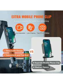 Microphone Boom Arm With Desk Mount, 360° Rotatable, Adjustable Mic Stand With 3/8" To 5/8" Adapter Port, For Recording Blue  Hyperx Quadcast Blue Snowball SM7B Audio Technica - 黑色 - 查看 4