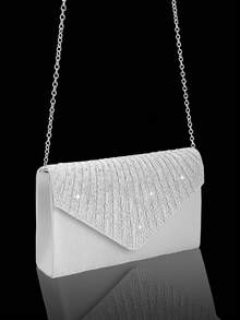 Shiny Pleated Rhinestone Clutch Evening Bag, Elegant New Women's Party Bag And Wedding Bag, Paired With Sparkling Jewelry Sets, Rhinestone Pendant Necklace And Earrings, Suitable For Parties, Dinners, Gatherings, And Proms. - Silver - View 8