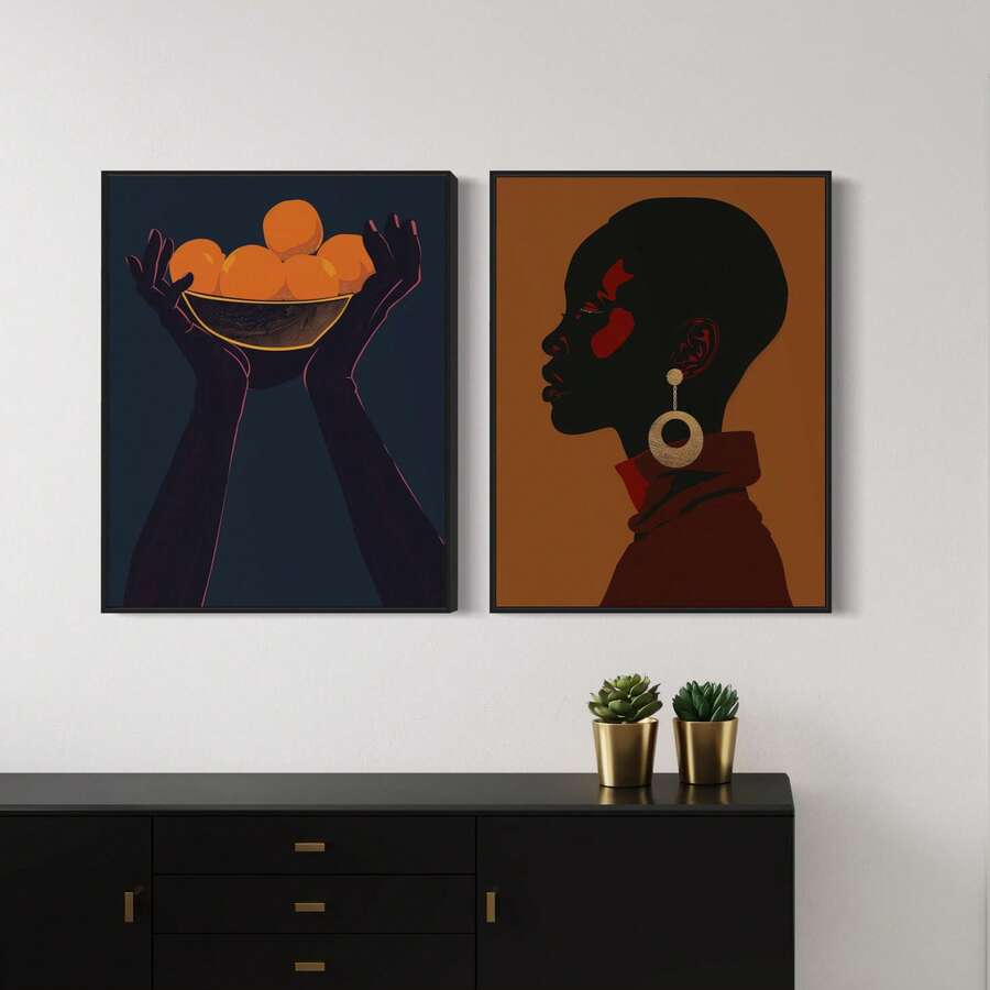 1 Stück rahmenloses Wandkunst, urbane Wandkunst, schwarze Kunst, Wandkunst, Afro-Frau Kunstset, Drucke afrikanischer Frauen, afrozentrische Wandkunst - Verschiedenfarbig - Übersicht 1