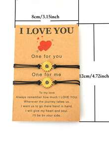 diffone 2件套手工编织绳手链吊坠黄色可爱花朵情侣手链男女情侣饰品 - 菊花手繩套裝 - 查看 4