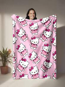 SANRIO Hello Kitty主题法兰绒毯,粉色底,满版Hello Kitty印花,可爱少女风,既美观又实用,可作为礼物或日常家居用品,也可用作披毯、空调毯、沙发毯,适用于沙发、卧室、露营、旅行等场合,实用且具有纪念意义。 - 彩色 - 查看 2