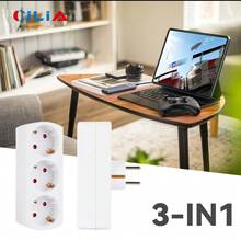 CILIA 1pc 3-Way EU Wall Outlet Splitter, 3-Socket Adapter (Schuko Type F), 16A 3680W Max, Wireless Power Strip Extension For Kitchen & Office, White - EU F Type Plug(220-240V) - View 4