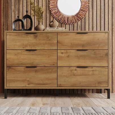 (=834445AAD) Chest Of Drawers, Sideboard With 6 Drawers, 120 X 40 X 76 Cm In Dark Oak, Tall Sideboard For Bedroom And Living Room