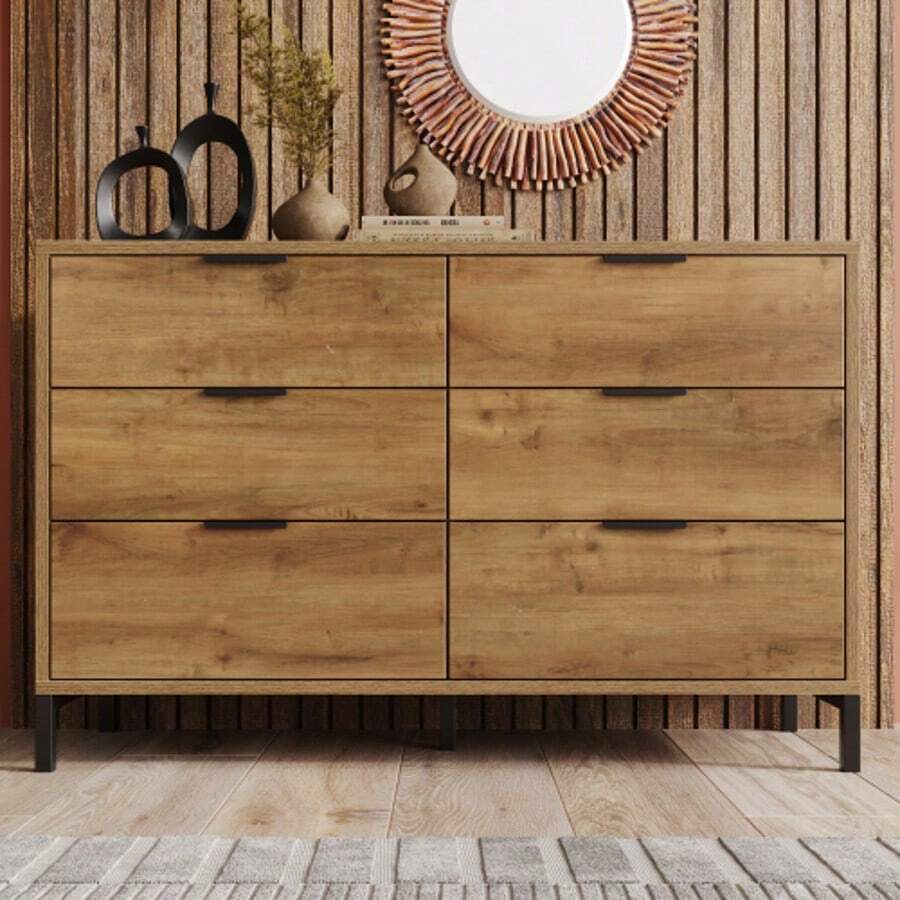 (=834445AAD) Chest Of Drawers, Sideboard With 6 Drawers, 120 X 40 X 76 Cm In Dark Oak, Tall Sideboard For Bedroom And Living Room - Dark Oak - View 1