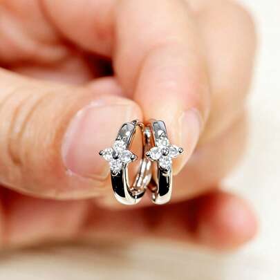 DAILI 14K金小圆环耳环，不锈钢小圆环耳环，四叶草圆环耳环，情人节礼物，6毫米/8毫米/10毫米