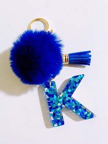 1个字母首字母钥匙扣，可爱毛绒球钥匙圈，可挂在包包、背包、汽车上，是送给女性和女孩的绝佳礼物。这款钥匙扣饰有闪亮的树脂，可用作钱包和手提包的配饰，带有流苏，字母首字母从A到Y。 - 藍色 - 查看 5
