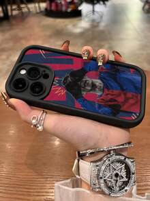 足球明星印花足球风格防摔保护壳，适用于 13/16/17/15/14/13/12/11，兼容三星系列 - 黑色 - 查看 2