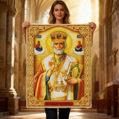 LaoJieYuan 2026新款教皇图案十字绣DIY刺绣家居装饰针线活十字绣工艺套装DIY套装工艺品刺绣套装十字绣套装钩针套装戳绣套装缝纫配件缝纫套装绣线工艺套装针线材料缝纫图案钩针工艺用品刺绣套装初学者缝纫图案