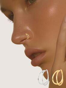 S925纯银独特几何双环鼻环 - 單隻鼻環 - 查看 1