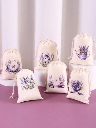 6 torebek prezentowych w kolorze lawendy ze ściągaczami | Fantazyjne fioletowe torebki na smakołyki z motywem motyli, wielokrotnego użytku, bawełniane woreczki na upominki, do pakowania prezentów, artykuły na wiosenne imprezy, dekoracje urodzinowe, wesele, wieczór panieński, woreczki do przechowywania biżuterii
