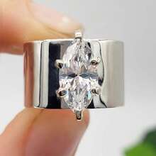 Minimalist Wide Band Zirconia Plated White Gold Vintage Elegant Ring, Suitable For Daily Wear - Silver - View 8