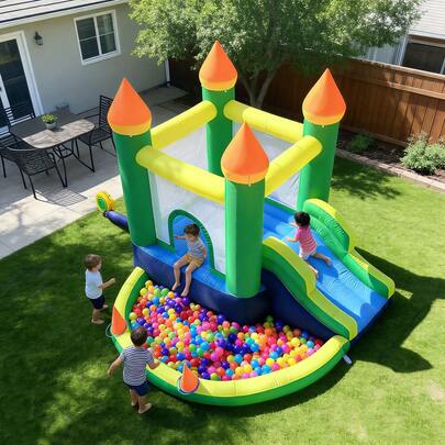 Castillo hinchable blanco, para interior y exterior con piscina de bolas y tobogán para eventos, fiestas de cumpleaños, regalos de Pascua